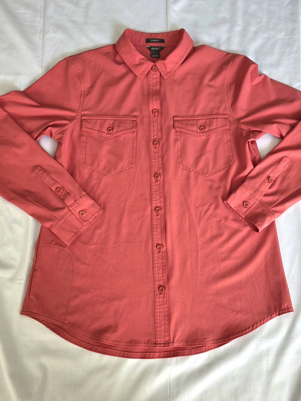 Eddie Bauer Departure Long Sleeve Shirt Coral Pink Size S Stretch Hiking Travel